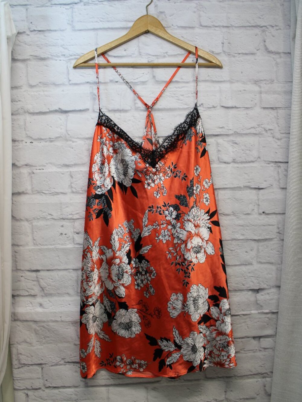 Secret Treasures Plus 2X Satin Bronze Orange Floral Strappy Summer Nightgown
